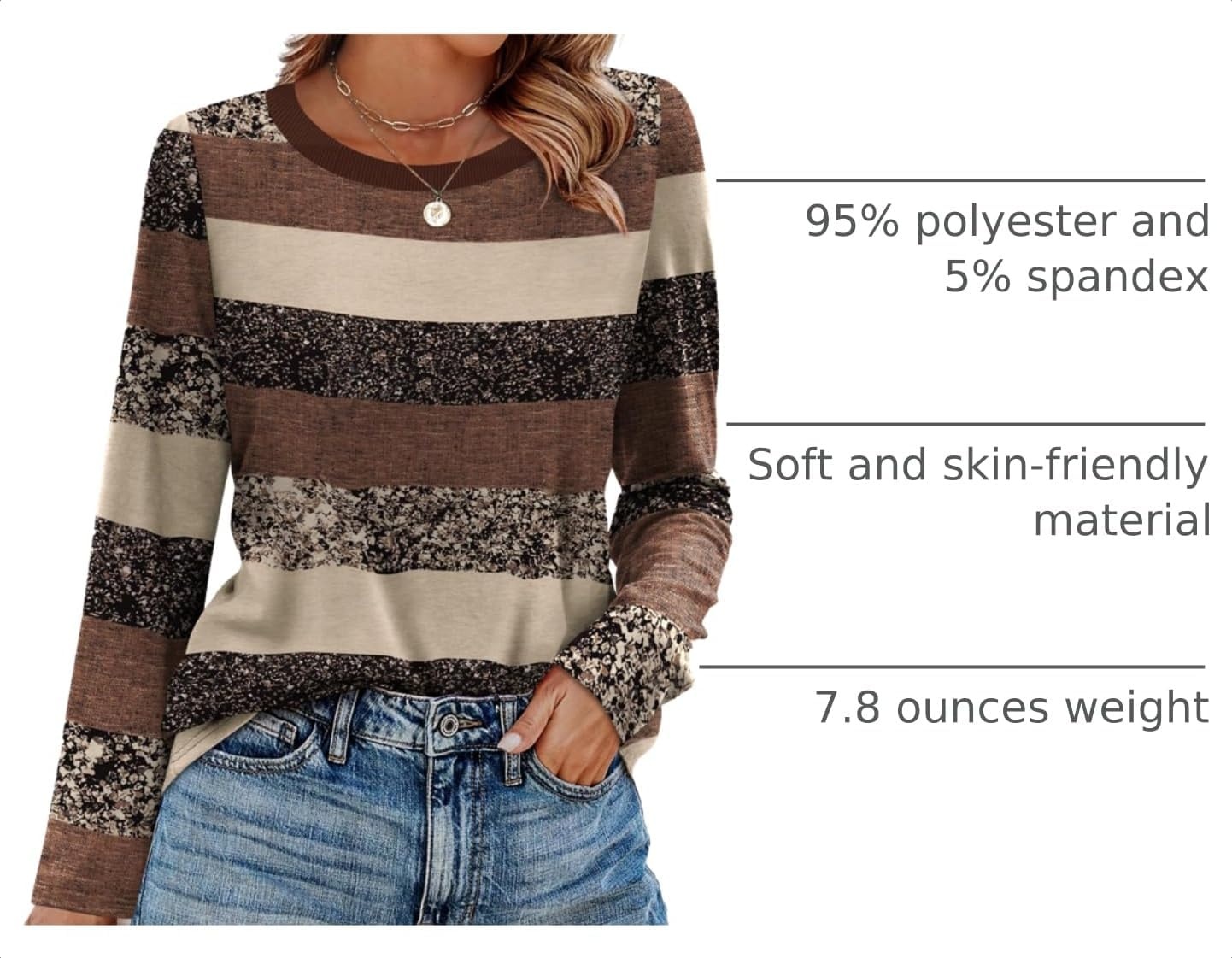 image:imageWIHOLL Womens Striped Long Sleeve Shirts Fall Outfits 2026 Color Block Tops Fashion Clothing Ribbed Crewneck Tee BlousesFborwn Striped