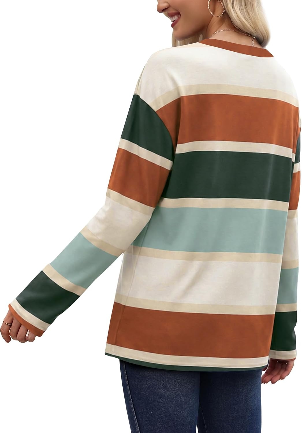 image:imageWiholl Long Sleeve Shirts for Women Stripe Tops Loose Oversized Fall OutfitCaramel Green
