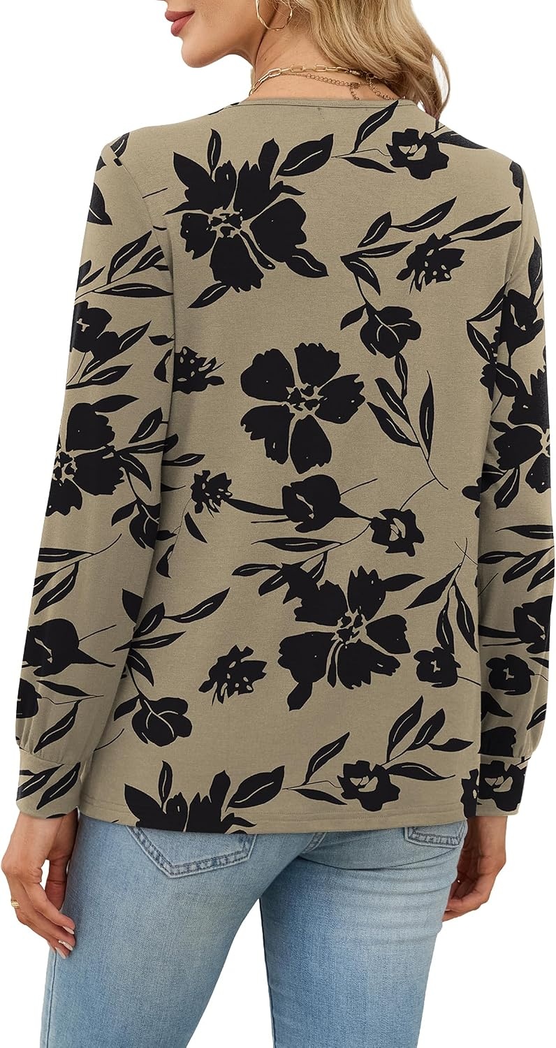 image:imageWiholl V Neck Long Sleeve Shirts Womens Tops Dressy Casual Fall OutfitsLeopard Print