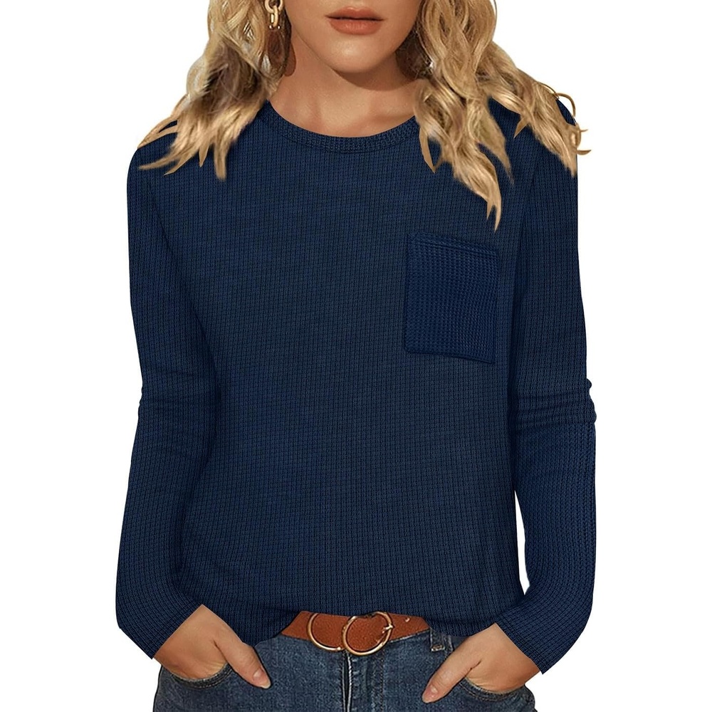 image:imageWIHOLL Long Sleeve Shirts for Women Waffle Knit Trendy Fall Fashion 2026 Dressy Casual Blouses Teacher OutfitsBlue