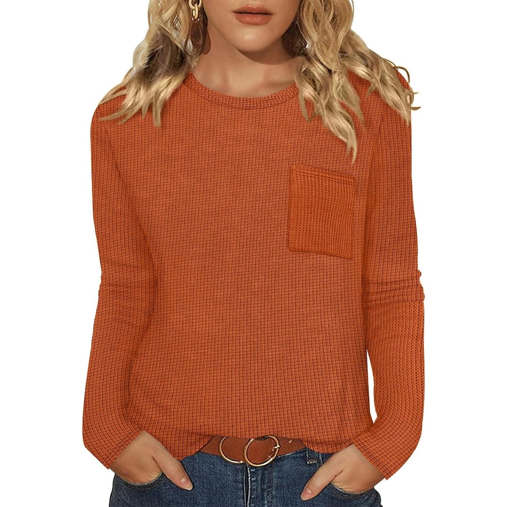 image:imageWIHOLL Long Sleeve Shirts for Women Waffle Knit Trendy Fall Fashion 2026 Dressy Casual Blouses Teacher OutfitsCaramel