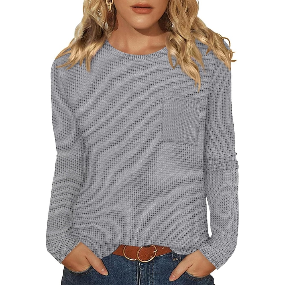 image:imageWIHOLL Long Sleeve Shirts for Women Waffle Knit Trendy Fall Fashion 2026 Dressy Casual Blouses Teacher OutfitsGrey