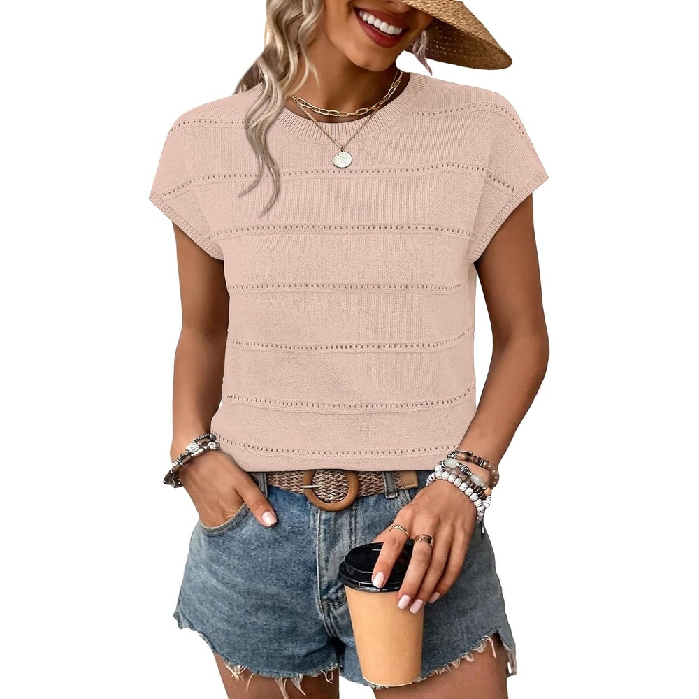 image:imageWIHOLL Womens Lightweight Sweater Spring Summer Fall Outfits Cap Sleeve Hollow Out Knit Fashion Clothing 2026Apricot
