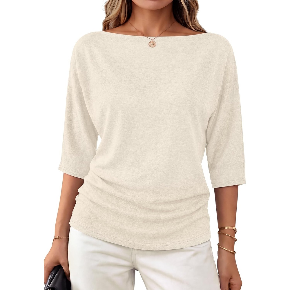 image:imageWIHOLL Womens Off the Shoulder Sweater Boat Neck 34 Sleeve Pullover Knit TopsWhite