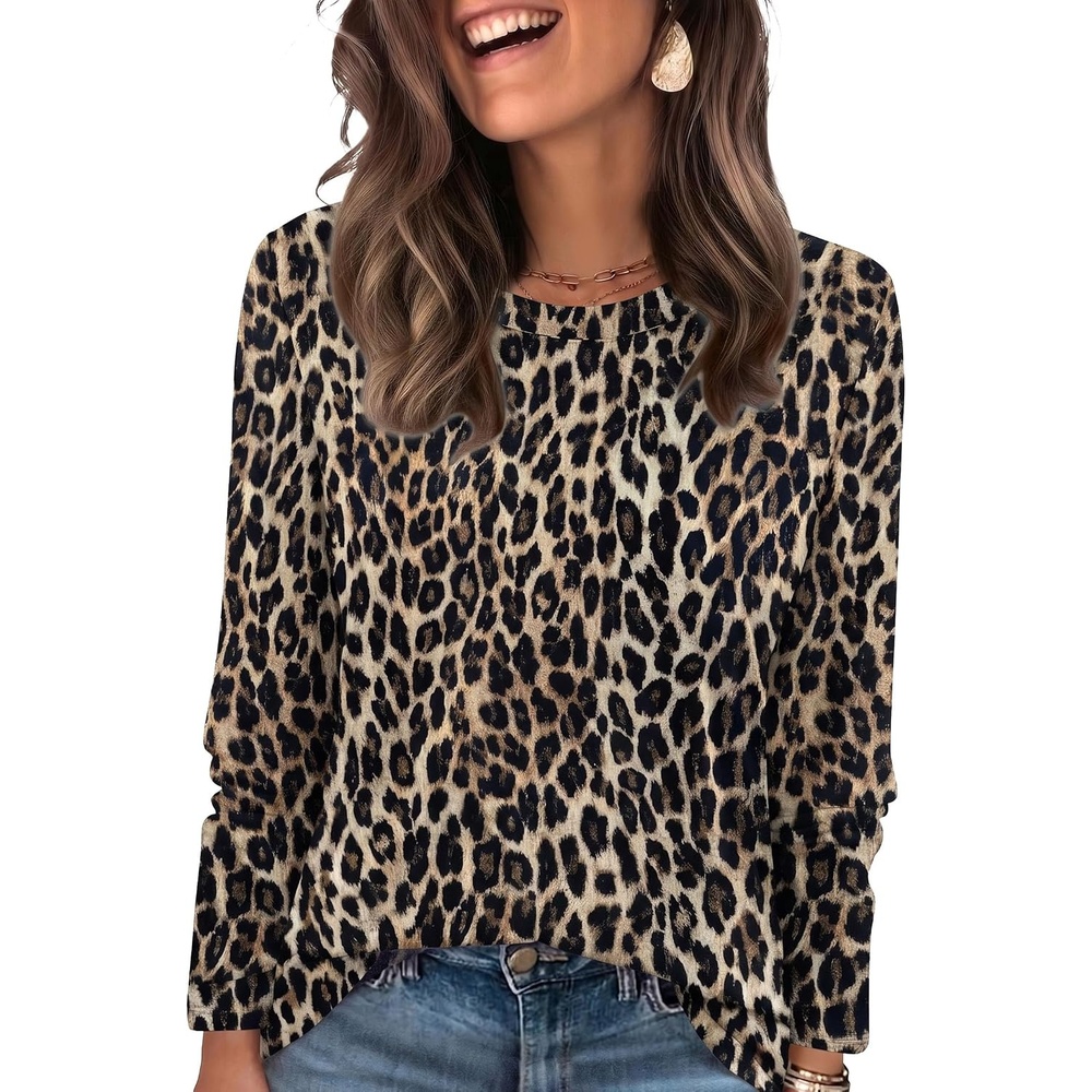image:imageWIHOLL Womens Striped Long Sleeve Shirts Fall Outfits 2026 Color Block Tops Fashion Clothing Ribbed Crewneck Tee BlousesHleopard