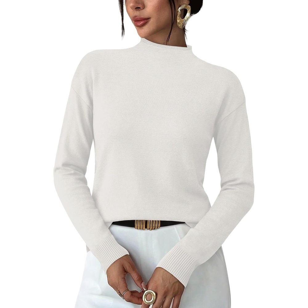 image:imageWIHOLL Womens Sweaters Mock Neck Long Sleeve Tops Fall Outfits Fashion 2026All White