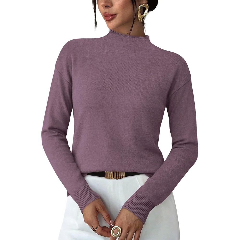 image:imageWIHOLL Womens Sweaters Mock Neck Long Sleeve Tops Fall Outfits Fashion 2026Dusty Purple