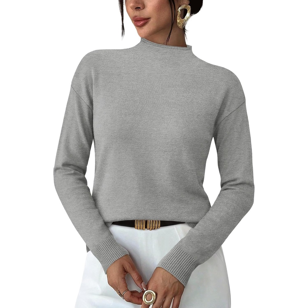 image:imageWIHOLL Womens Sweaters Mock Neck Long Sleeve Tops Fall Outfits Fashion 2026Grey