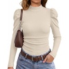 WIHOLL Long Sleeve Shirt for Women Puff Sleeve Knit Tops Casual 2026(Beige)