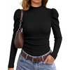 WIHOLL Long Sleeve Shirt for Women Puff Sleeve Knit Tops Casual 2026(Black)