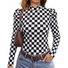 WIHOLL Long Sleeve Shirt for Women Puff Sleeve Knit Tops Casual 2026(Black and White Check)