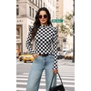 WIHOLL Long Sleeve Shirt for Women Puff Sleeve Knit Tops Casual 2026(Black and White Check)