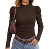 WIHOLL Long Sleeve Shirt for Women Puff Sleeve Knit Tops Casual 2026(Brown)