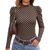 WIHOLL Long Sleeve Shirt for Women Puff Sleeve Knit Tops Casual 2026(Brown Polka Dots)