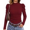 WIHOLL Long Sleeve Shirt for Women Puff Sleeve Knit Tops Casual 2026(Burgundy)