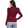 WIHOLL Long Sleeve Shirt for Women Puff Sleeve Knit Tops Casual 2026(Burgundy)