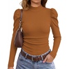 WIHOLL Long Sleeve Shirt for Women Puff Sleeve Knit Tops Casual 2026(Caramel)