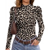 WIHOLL Long Sleeve Shirt for Women Puff Sleeve Knit Tops Casual 2026(Leopard Prin)