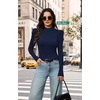 WIHOLL Long Sleeve Shirt for Women Puff Sleeve Knit Tops Casual 2026(Navy Blue)