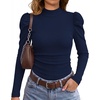 WIHOLL Long Sleeve Shirt for Women Puff Sleeve Knit Tops Casual 2026(Navy Blue)