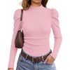 WIHOLL Long Sleeve Shirt for Women Puff Sleeve Knit Tops Casual 2026(Pink)