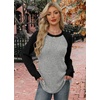 WIHOLL Long Sleeve Shirts for Women Lightweight Sweaters Fall Outfits 2026 Color Block Winter Clothing Dressy Casual Soft(Black Grey)