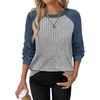 WIHOLL Long Sleeve Shirts for Women Lightweight Sweaters Fall Outfits 2026 Color Block Winter Clothing Dressy Casual Soft(Navy Blue Grey)