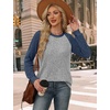 WIHOLL Long Sleeve Shirts for Women Lightweight Sweaters Fall Outfits 2026 Color Block Winter Clothing Dressy Casual Soft(Navy Blue Grey)