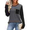 WIHOLL Long Sleeve Shirts for Women Waffle Knit Trendy Fall Fashion 2026 Dressy Casual Blouses Teacher Outfits(Color Block Grey)