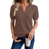 WIHOLL Short Sleeve Sweater Tops 2026 Spring Summer Trendy Knit Business Casual Essential V Neck Sweaters(02 – Coffee)
