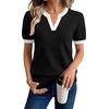 WIHOLL Short Sleeve Sweater Tops 2026 Spring Summer Trendy Knit Business Casual Essential V Neck Sweaters(03 – Black White)
