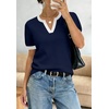 WIHOLL Short Sleeve Sweater Tops 2026 Spring Summer Trendy Knit Business Casual Essential V Neck Sweaters(04 – Navy White)