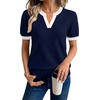 WIHOLL Short Sleeve Sweater Tops 2026 Spring Summer Trendy Knit Business Casual Essential V Neck Sweaters(04 – Navy White)
