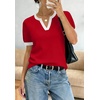 WIHOLL Short Sleeve Sweater Tops 2026 Spring Summer Trendy Knit Business Casual Essential V Neck Sweaters(04 – Red White)