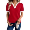 WIHOLL Short Sleeve Sweater Tops 2026 Spring Summer Trendy Knit Business Casual Essential V Neck Sweaters(04 – Red White)