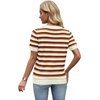 WIHOLL Short Sleeve Sweater Tops 2026 Spring Summer Trendy Knit Business Casual Essential V Neck Sweaters(05 – Brown Striped)