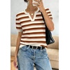 WIHOLL Short Sleeve Sweater Tops 2026 Spring Summer Trendy Knit Business Casual Essential V Neck Sweaters(05 – Brown Striped)