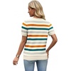 WIHOLL Short Sleeve Sweater Tops 2026 Spring Summer Trendy Knit Business Casual Essential V Neck Sweaters(05 – Orange Green Striped)