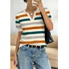WIHOLL Short Sleeve Sweater Tops 2026 Spring Summer Trendy Knit Business Casual Essential V Neck Sweaters(05 – Orange Green Striped)