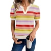 WIHOLL Short Sleeve Sweater Tops 2026 Spring Summer Trendy Knit Business Casual Essential V Neck Sweaters(05 – Stripes)