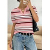 WIHOLL Short Sleeve Sweater Tops 2026 Spring Summer Trendy Knit Business Casual Essential V Neck Sweaters(08 – Stripes)