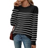 WIHOLL Sweaters for Women Lightweight Fall Tops Pullover Long Sleeve Shirts(S-black+white Striped)