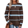 WIHOLL Sweaters for Women Lightweight Fall Tops Pullover Long Sleeve Shirts(S-chocolate Blue Striped)