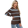 WIHOLL Sweaters for Women Lightweight Fall Tops Pullover Long Sleeve Shirts(S-chocolate Blue Striped)