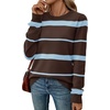 WIHOLL Sweaters for Women Lightweight Fall Tops Pullover Long Sleeve Shirts(S-chocolate Blue Striped)