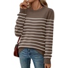 WIHOLL Sweaters for Women Lightweight Fall Tops Pullover Long Sleeve Shirts(S-chocolate Brown+white Striped)