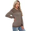 WIHOLL Sweaters for Women Lightweight Fall Tops Pullover Long Sleeve Shirts(S-chocolate Brown+white Striped)