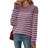 WIHOLL Sweaters for Women Lightweight Fall Tops Pullover Long Sleeve Shirts(S-grey Purple+white Striped)