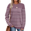 WIHOLL Sweaters for Women Lightweight Fall Tops Pullover Long Sleeve Shirts(S-grey Purple+white Striped)