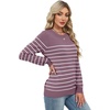 WIHOLL Sweaters for Women Lightweight Fall Tops Pullover Long Sleeve Shirts(S-grey Purple+white Striped)